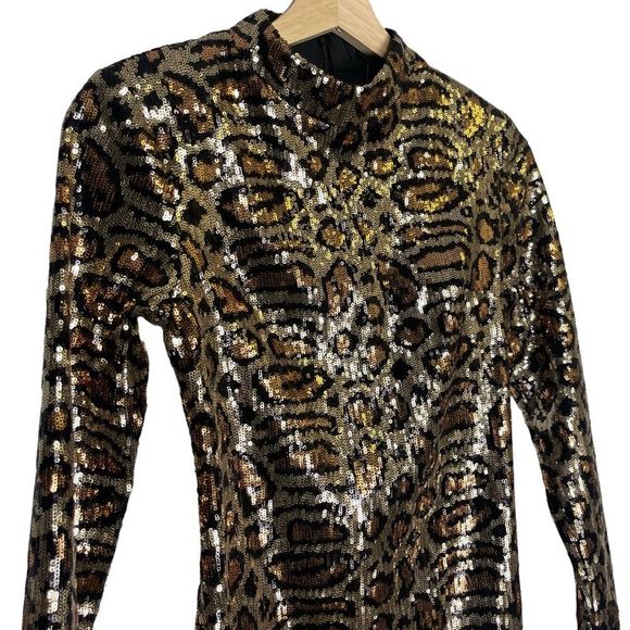 Topshop Sequin Animal Print Mini Dress - Silver and Brown - Picture 5 of 11